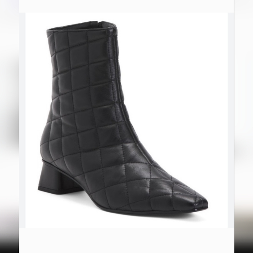Napoleoni Black Quilted Leather Snkle Boots.Made In Italy size EUR 37 US 6.5